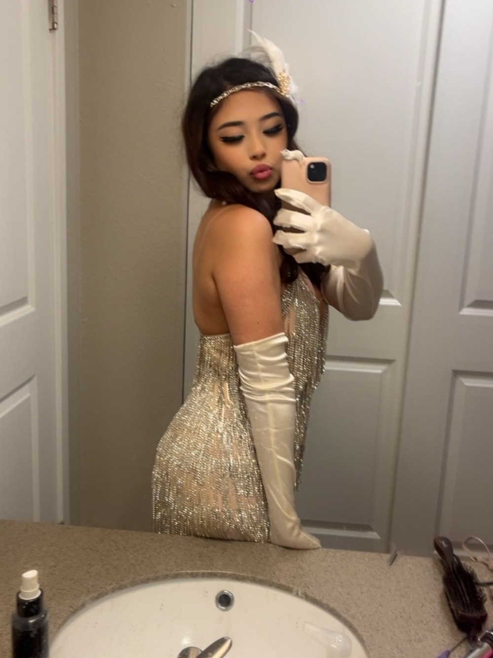 Fashion Nova Gold Sequin Fringe Backless Evening Dress